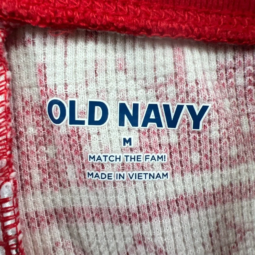 Old Navy Holiday Pajama Set Womens M Red White Reindeer Snowflake Cotton Stretch